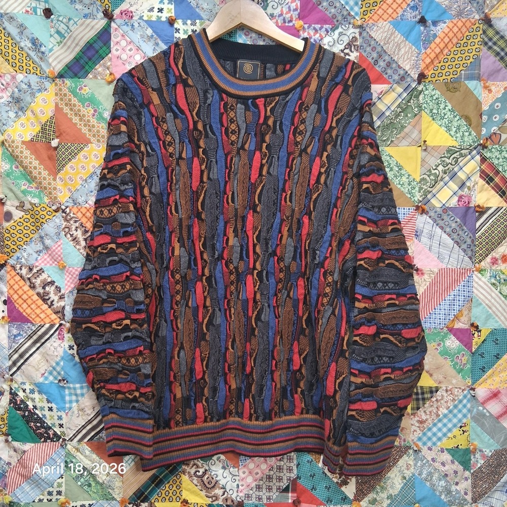 F/X Fusion 3D Knit Abstract Colorful Coogie Style Sweater Size 2XL XXL